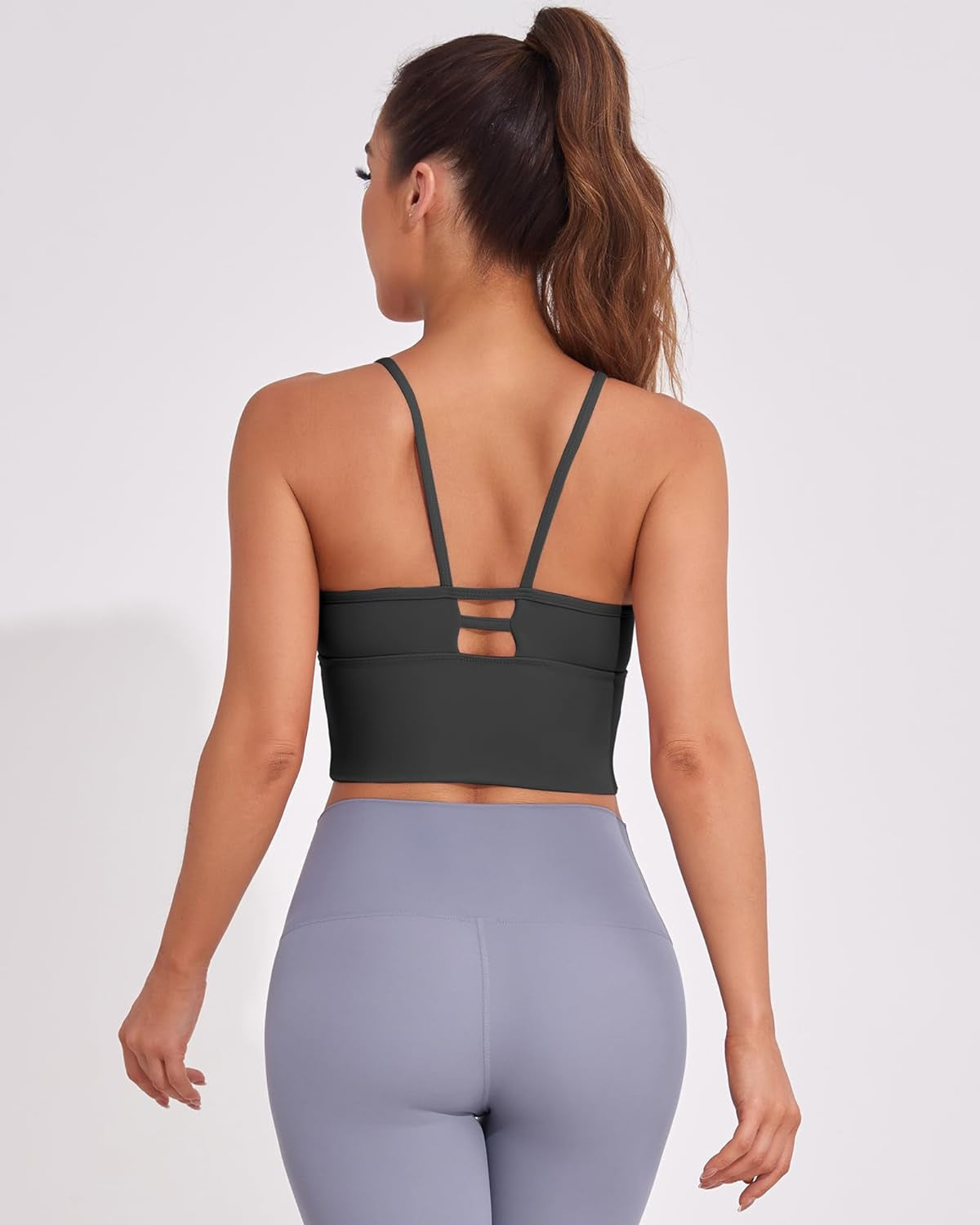 Longline Sport Bra for Women Camisole Workout Yoga Crop Top Strappy Padded Fitness Tank Shirts