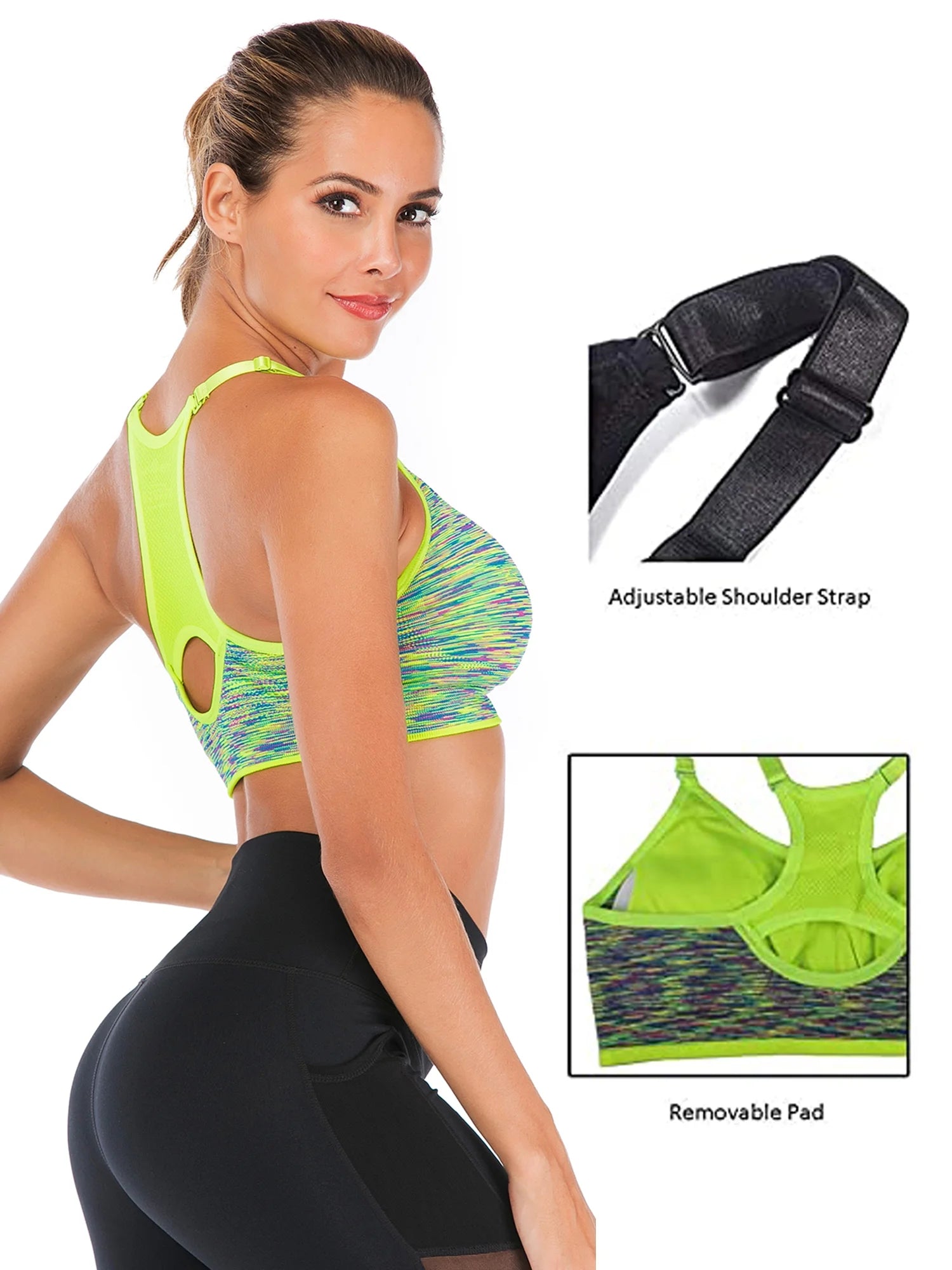 Women'S Seamless Active Keyhole Mesh Racerback Sports Bra Middle Impact 2-Pack