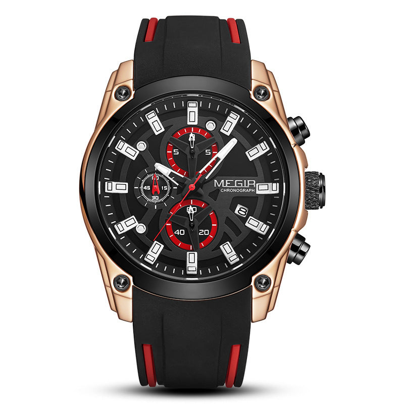 Multifunctional Chronograph Sports Silicone Men'S Quartz Sports Watch