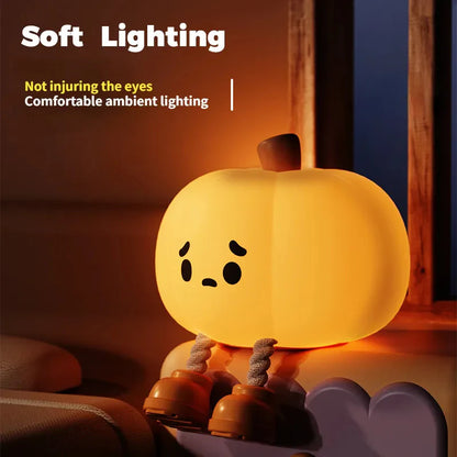 Home Decor Halloween Pumpkin Night Light Cute Soft Silicone Lamp Touch Dimmable Rechargeable Bedside Decor Light Kids Gifts Halloween Decorations