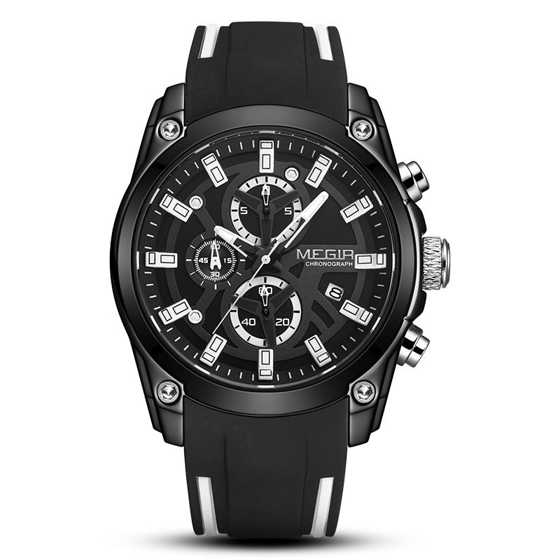 Multifunctional Chronograph Sports Silicone Men'S Quartz Sports Watch