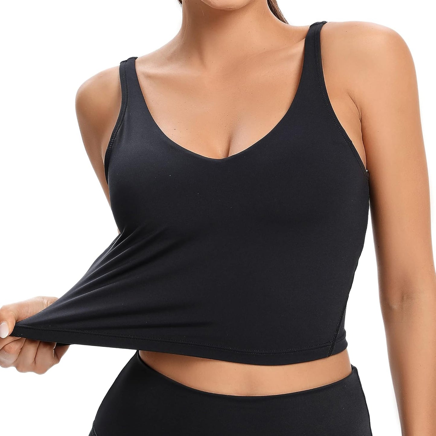 Women U Back Yoga Bra Padded Longline Workout Crop Top Naked Feeling Camisole Fitness Vest Medium Support