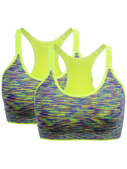 Women'S Seamless Active Keyhole Mesh Racerback Sports Bra Middle Impact 2-Pack