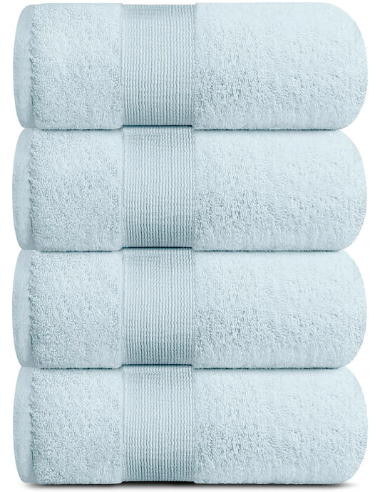 4 Pack Resort Collection Soft Bath Towel 28X55 in Luxury Plush Cotton Light Blue