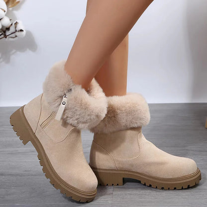 Warm Plush Boots Winter Fashion Side-Zipper Snow Boot for Women Outdoor Thickened Low-Heelded Shoes