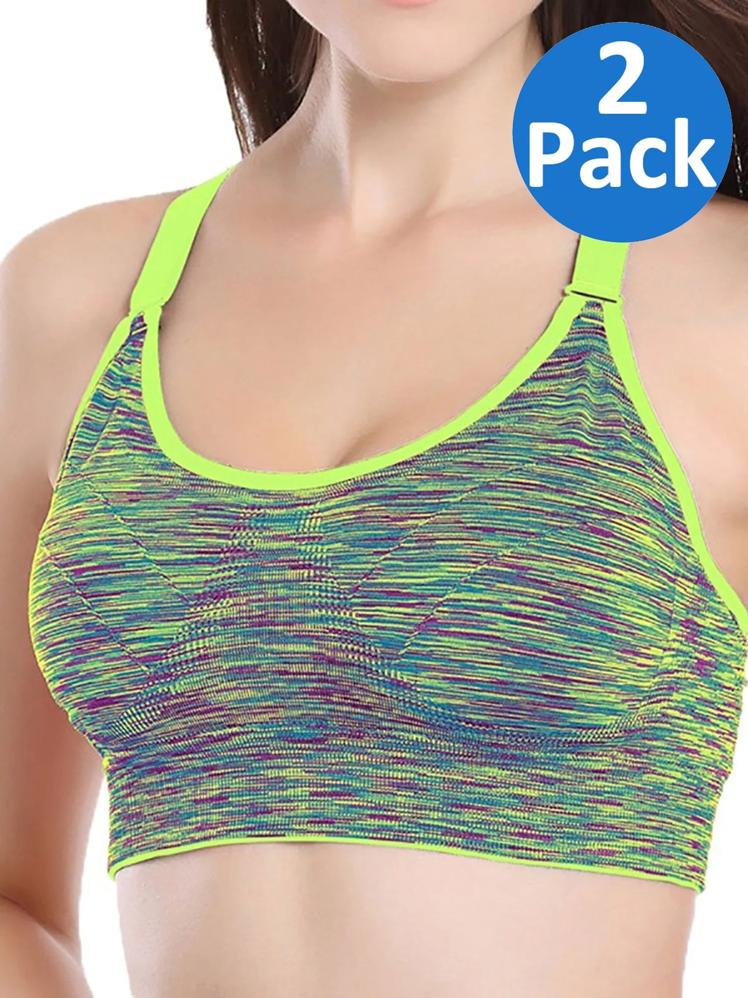 Women'S Seamless Active Keyhole Mesh Racerback Sports Bra Middle Impact 2-Pack