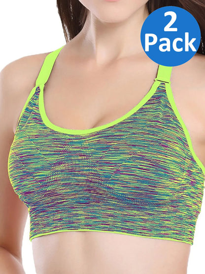 Women'S Seamless Active Keyhole Mesh Racerback Sports Bra Middle Impact 2-Pack