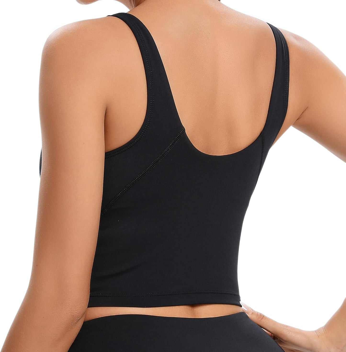 Women U Back Yoga Bra Padded Longline Workout Crop Top Naked Feeling Camisole Fitness Vest Medium Support