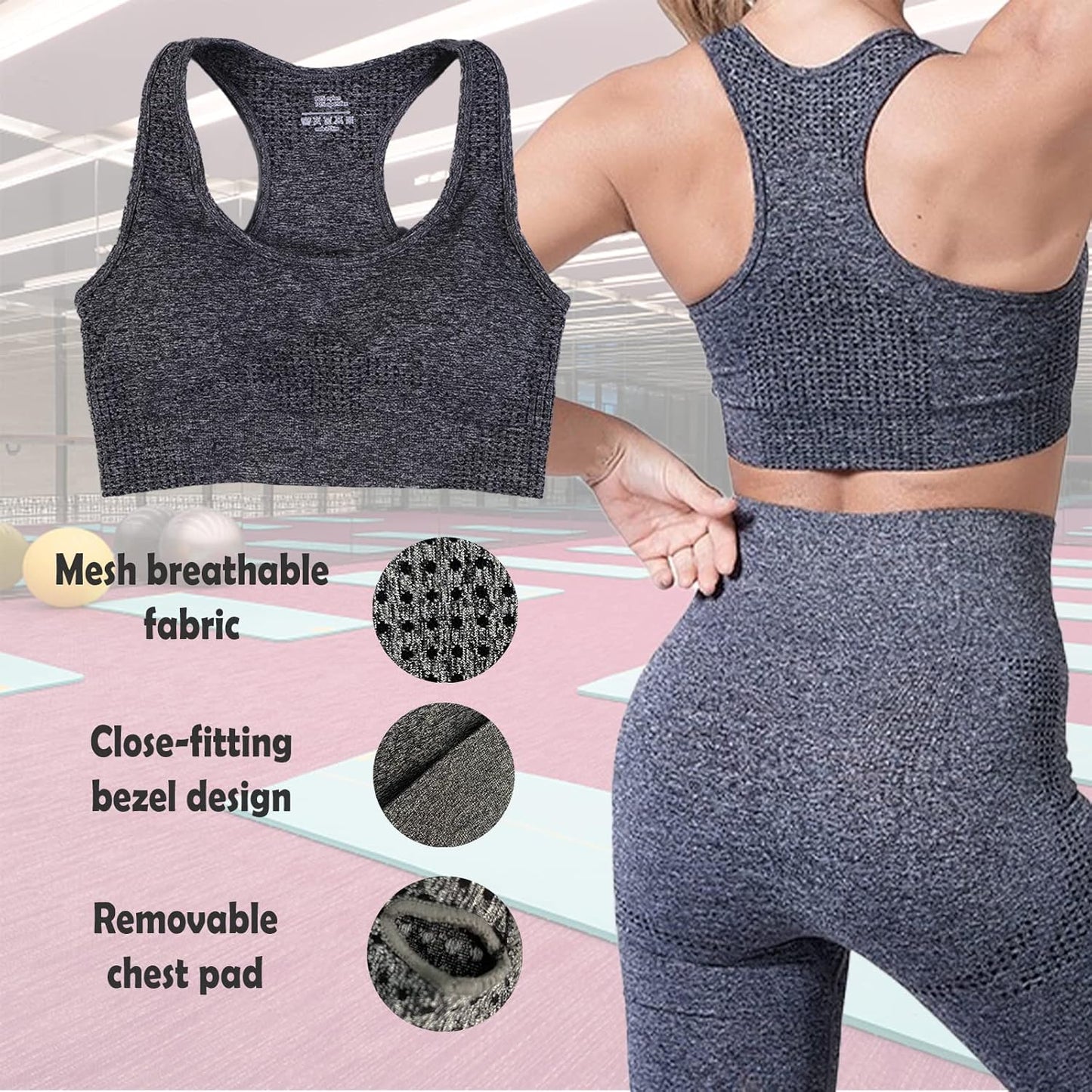 Workout Sets for Women Yoga2 Piece High Control Compression Leggings Women High Waist Seamless Tank Top Set Gym