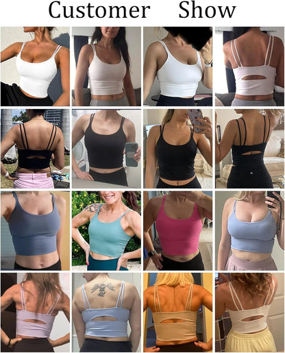 Longline Sports Bra for Women Padded Workout Tank Tops Built in Bras Strappy Yoga Corp Top Camisole