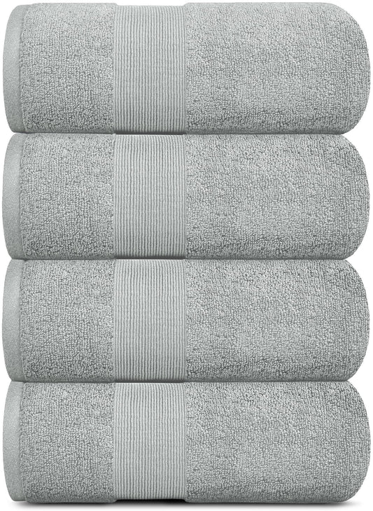 4 Pack Resort Collection Soft Bath Towels 28X55 in Hotel Plush Cotton Light Grey