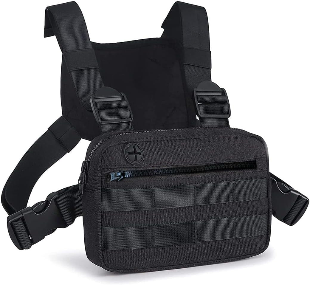 Outdoor Chest Bag for Men, EDC Chest Pack with Built-In Phone Holder, Lightweight Chest Rig Pouch